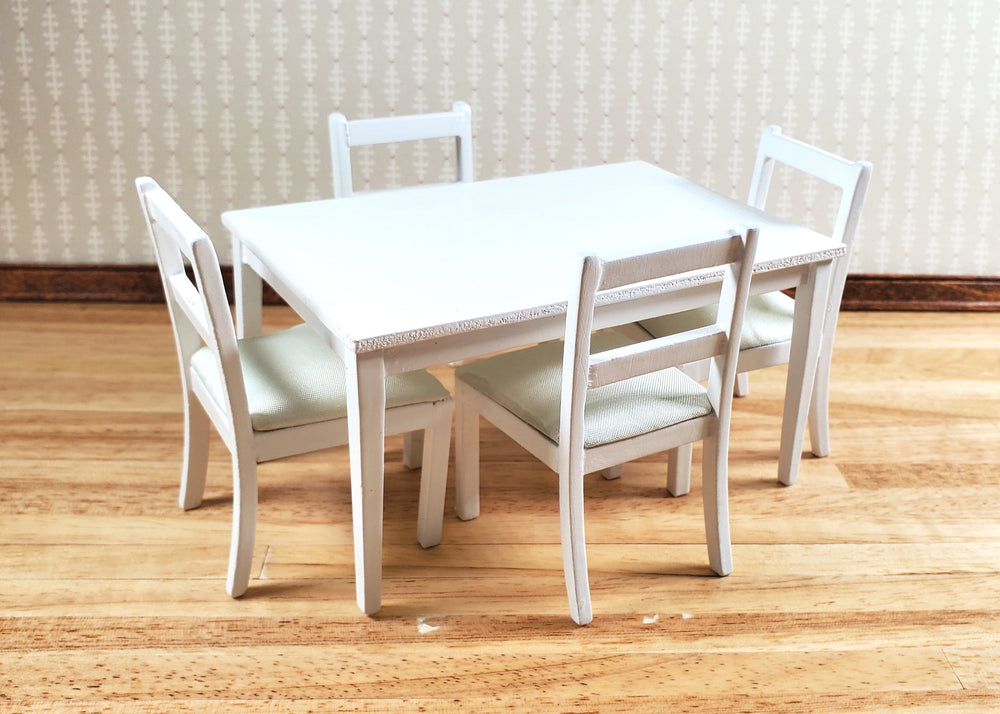 Dollhouse Table with 4 Chairs White 1:12 Scale Dining Room Miniatures Furniture
