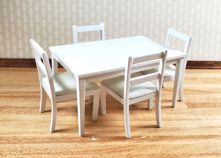 Dollhouse Table with 4 Chairs White 1:12 Scale Dining Room Miniatures Furniture