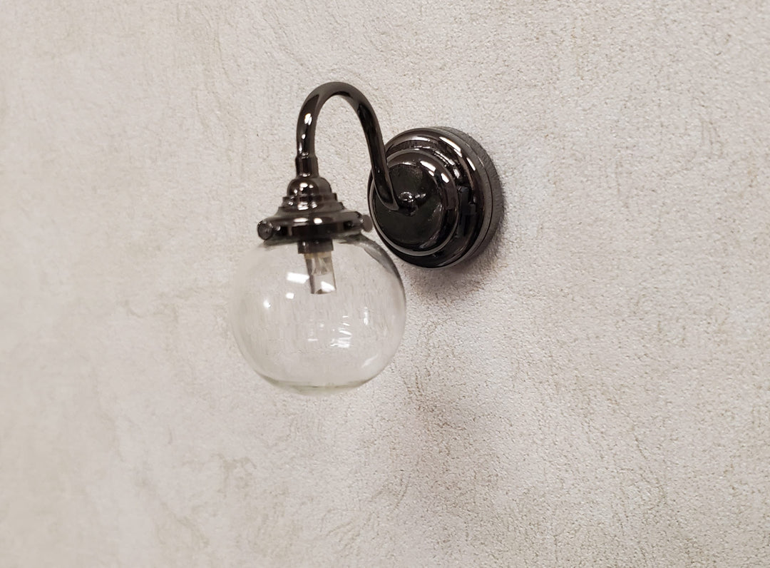 Dollhouse Extra Large Globe Wall Light Black Chrome Battery Operated 1:12 Scale