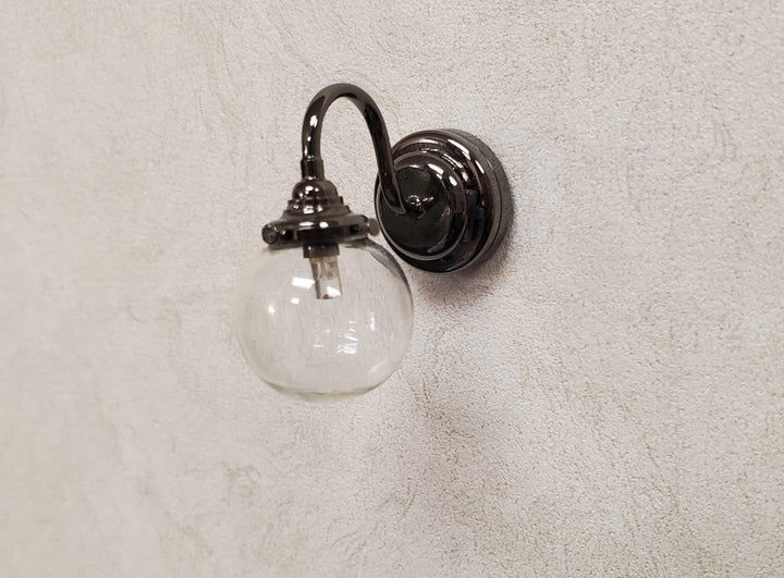 Dollhouse Extra Large Globe Wall Light Black Chrome Battery Operated 1:12 Scale