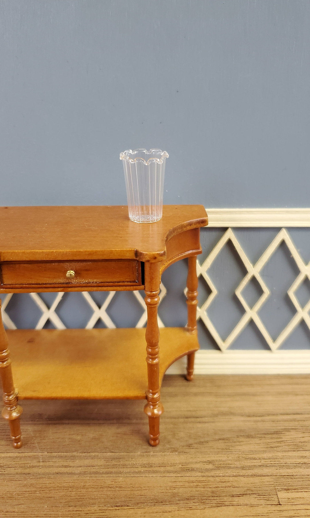 Dollhouse Miniature Vase Tall Ribbed Clear for Flowers 1:12 Scale Real Glass