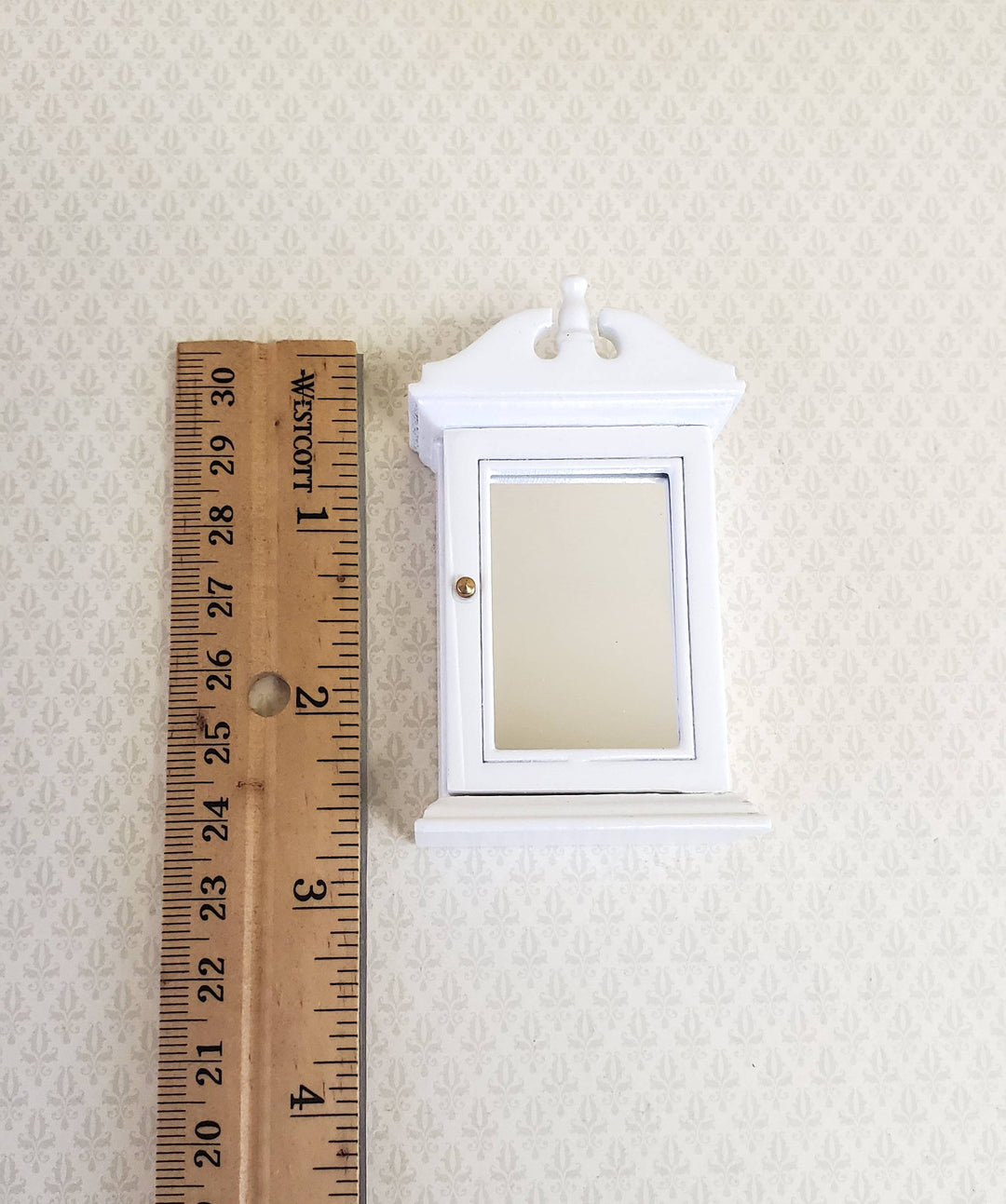 Dollhouse Miniature Medicine Cabinet Hanging White Shelves with Mirror 1:12 Scale Bathroom