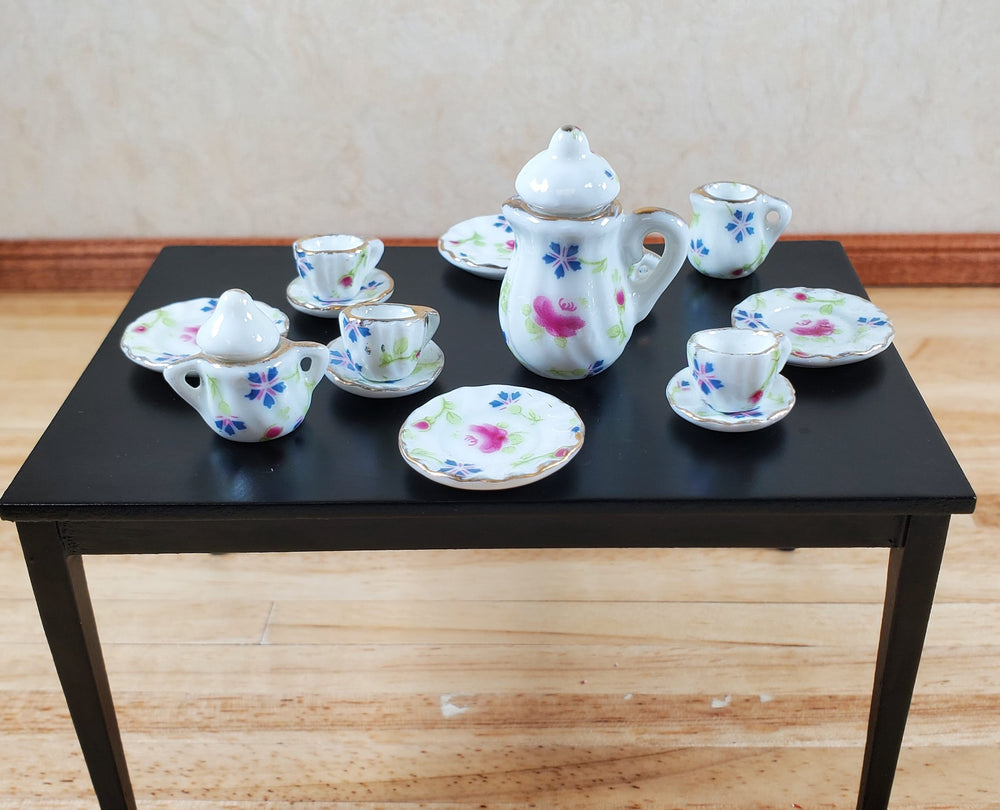 Dollhouse Coffee Set with Plates Ceramic English Posy 1:12 Scale Miniature