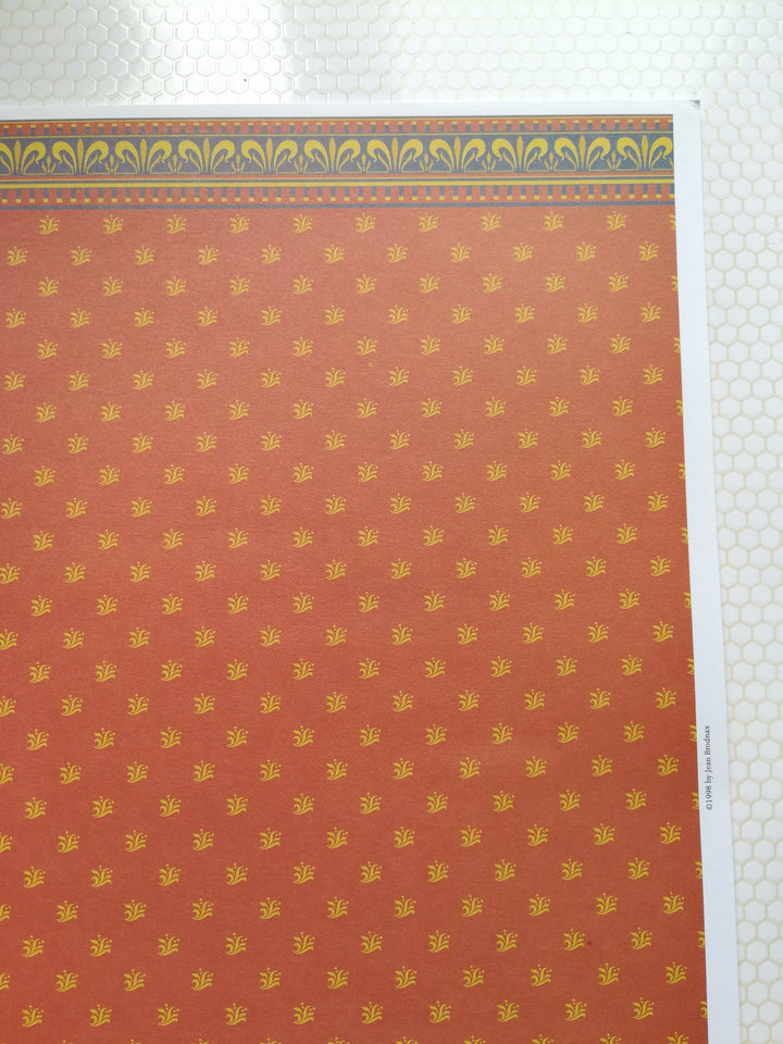 Dollhouse Brodnax Wallpaper "Jubilee" Red/Orange Gold Blue 1:12 Scale