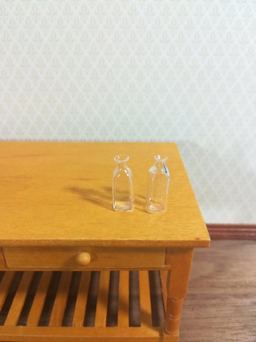 Dollhouse Miniature Glass Milk Bottles or Bud Vases Set of 2 1:12 Scale