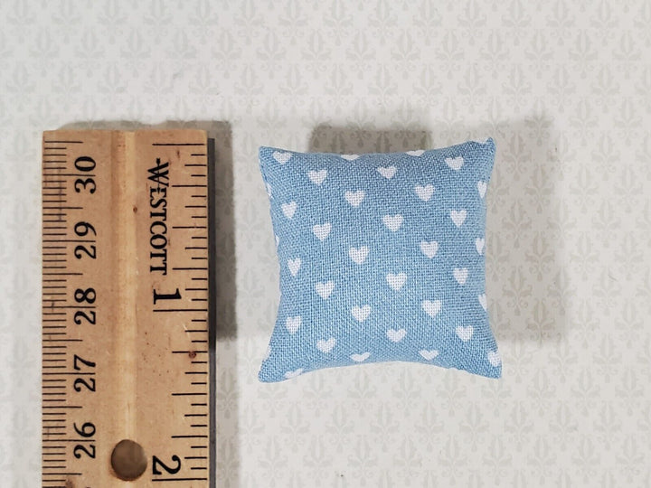 Dollhouse Pillow Hearts Print Blue & White Handmade 1:12 Scale Miniature 1 1/2"