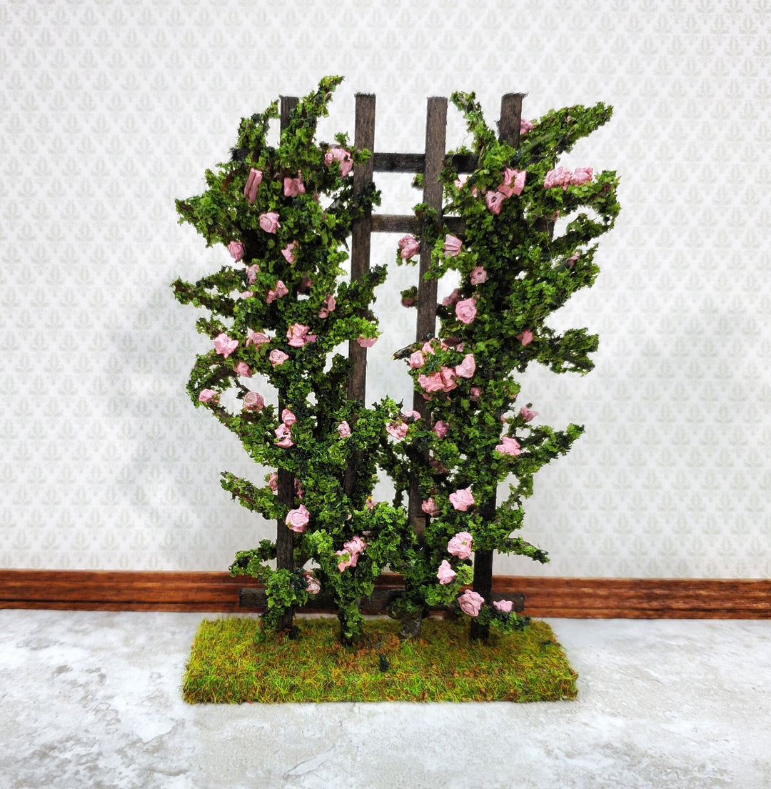 wooden trellis for climbing roses Dollhouse Climbing Roses on Trellis Pink Flowering Shrub 1:12 Scale Mi – MiniatureCrush