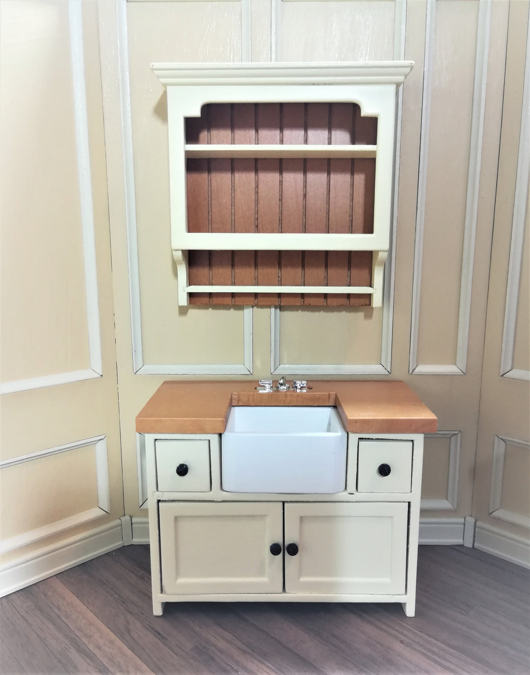 Dollhouse Miniature Kitchen Sink with Counter Top & Cabinet 1:12 Scale Cream