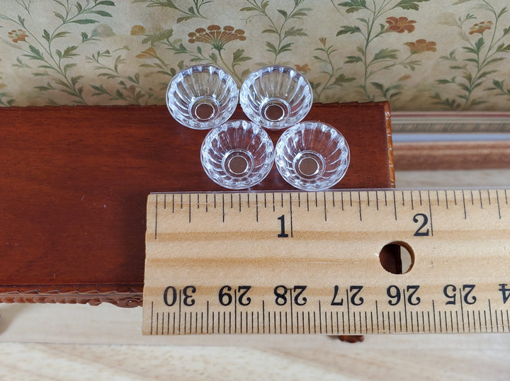 Dollhouse 4 Small Bowls Clear Plastic Fluted Edge 1:12 Scale Miniature Dishes