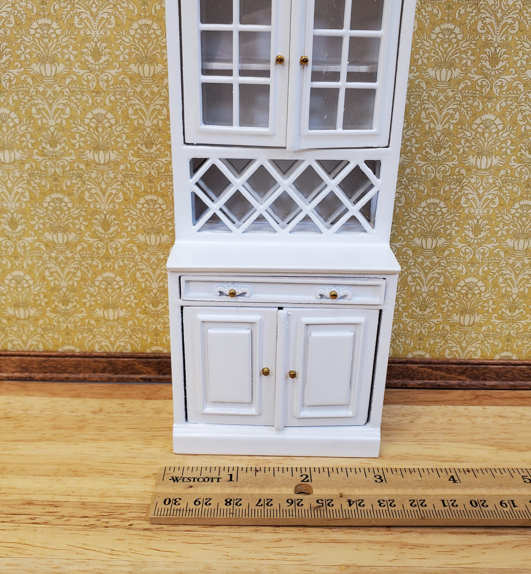 Dollhouse Cabinet Hutch with Wine Rack White Finish 1:12 Scale Miniature Furniture