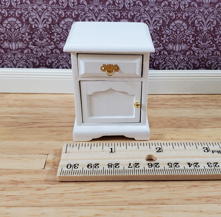 Dollhouse Miniature Nightstand Side Table with Drawer White 1:12 Scale Furniture