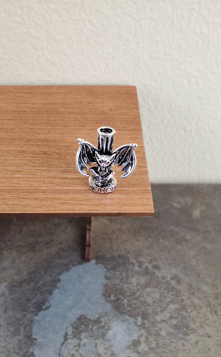 Dollhouse Miniature Gargoyle Bat Candle Holder Silver Finish Metal 1:12 Scale