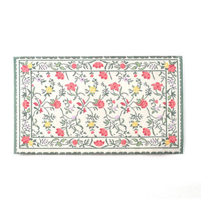 Dollhouse Miniature Rug Floral and Ivy 6 1/2" x 3 7/8" 1:12 Scale Green Cream Pink Yellow