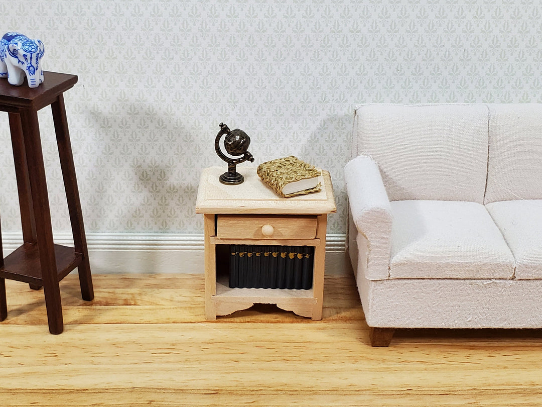 Dollhouse Nightstand Side Table with Drawer Unpainted Wood 1:12 Scale Miniature Furniture