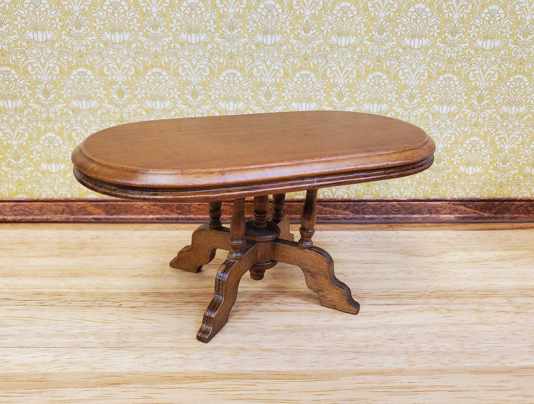 Dollhouse Table Oval Wood Walnut Finish 1:12 Scale Miniature Kitchen Dining Room