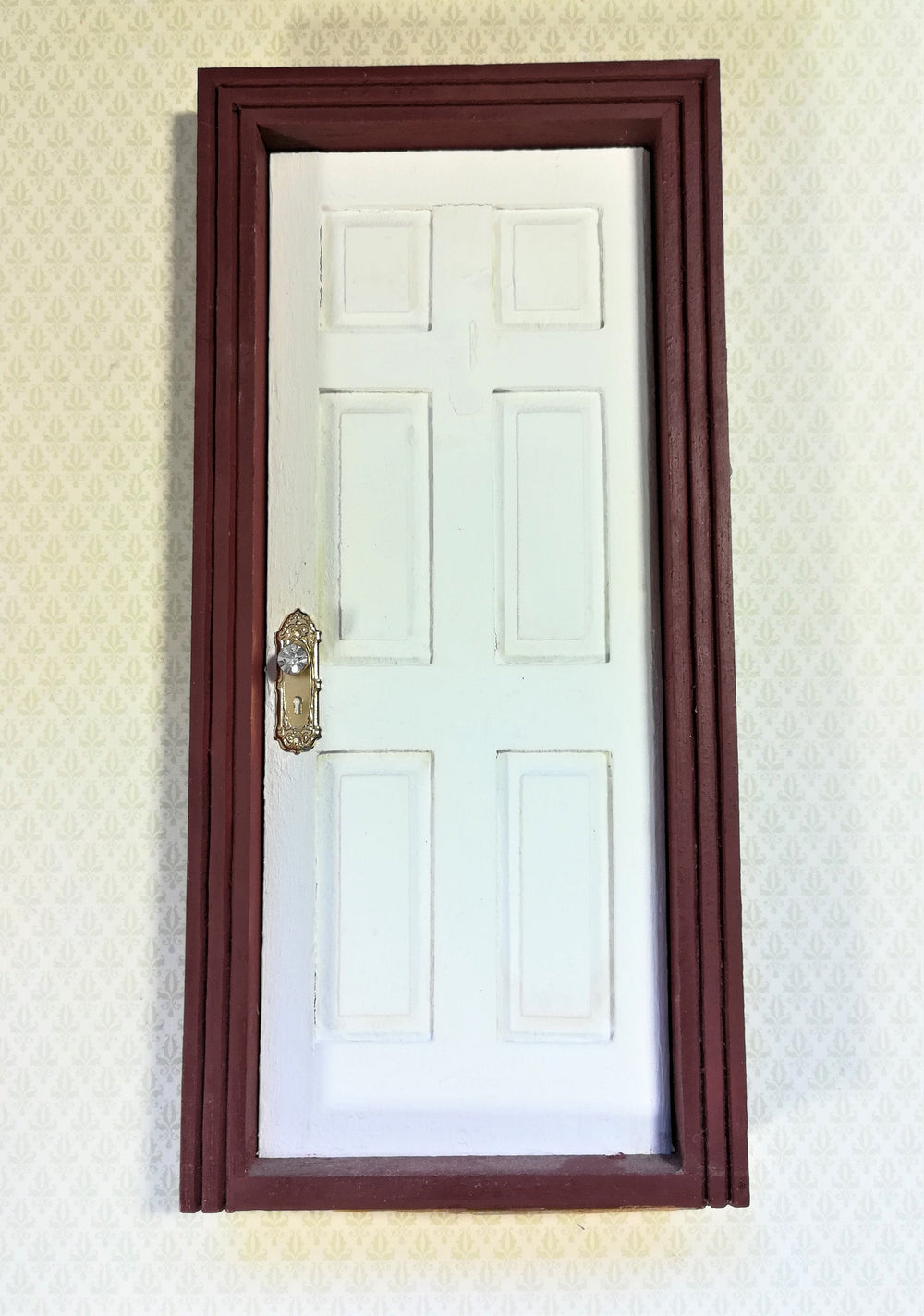 Dollhouse Doorknob Plate Set Gold with Crystal Knobs & Keyhole 1:12 Scale