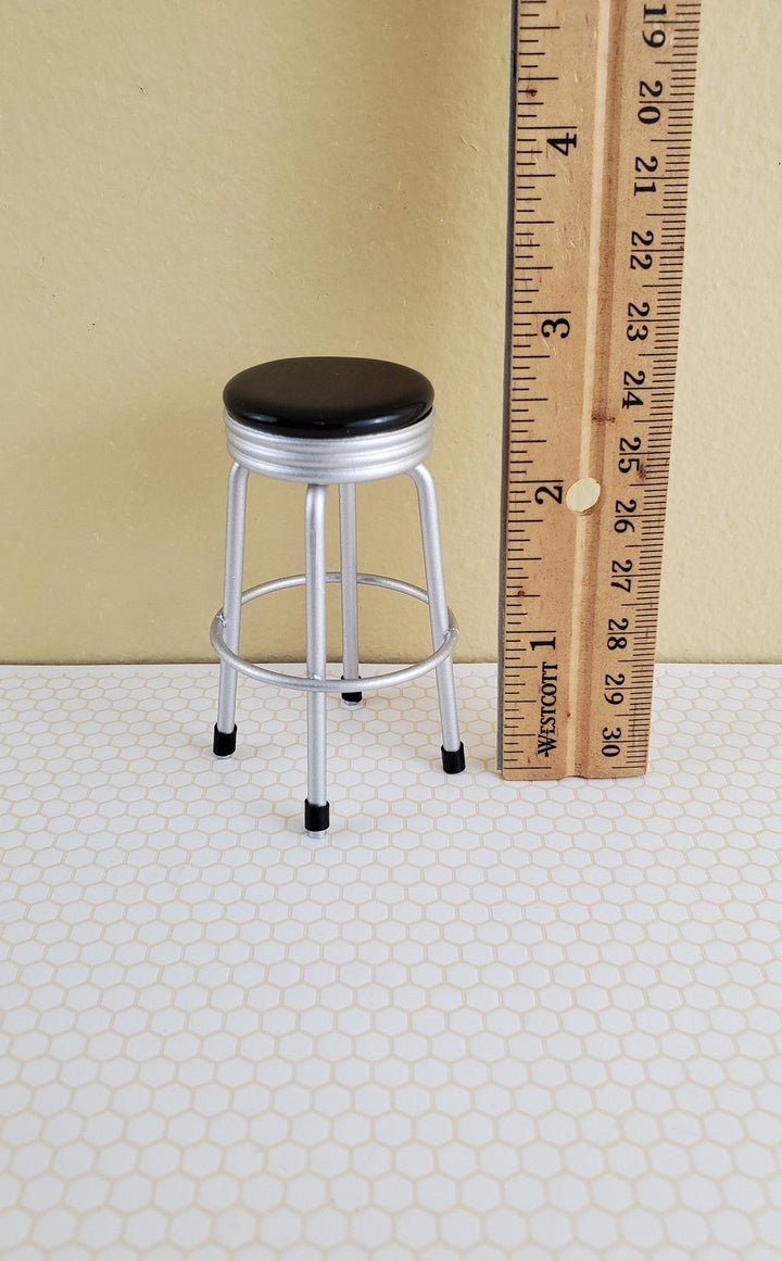 Dollhouse Miniatures 1950s Style Kitchen Stool Black 1:12 Scale Furniture