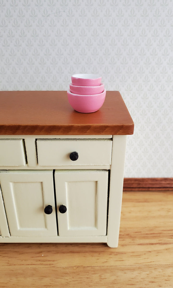 Dollhouse Miniature Mixing Bowls Set of 3 Stacking Pink and White 1:12 Scale
