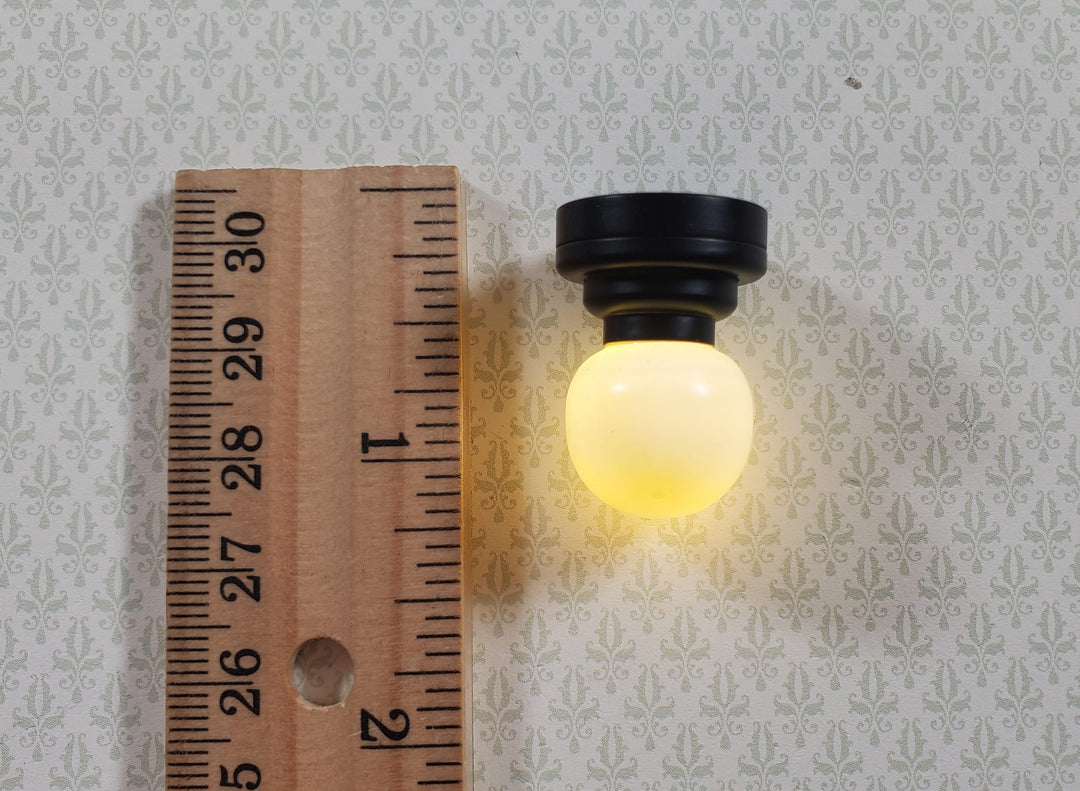 Dollhouse Round Ceiling Light with Black Base & Wand 1:12 Miniature Battery Lamp