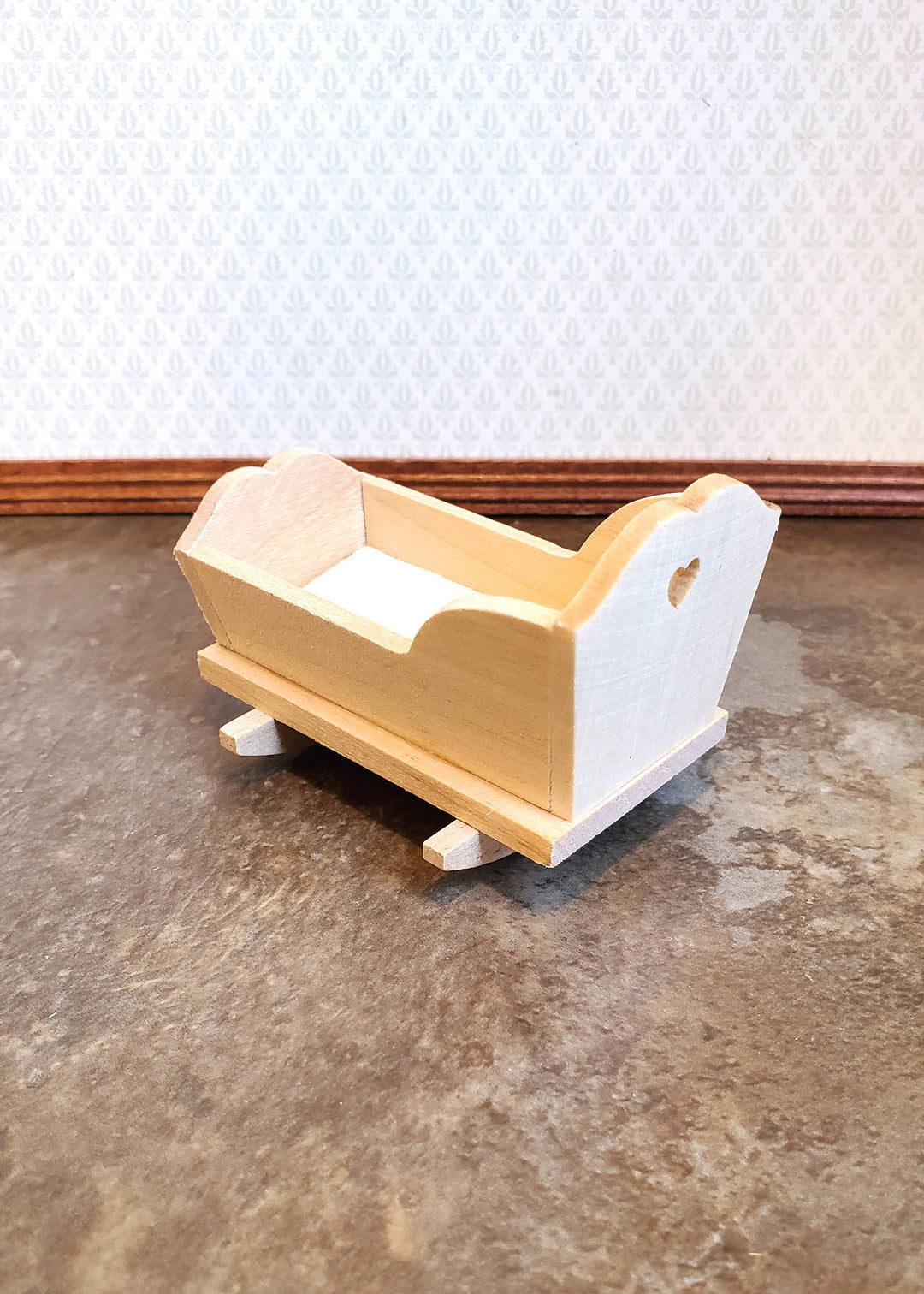 Dollhouse Cradle Small Crib for Nursery Unpainted Wood Rocking 1:12 Furniture