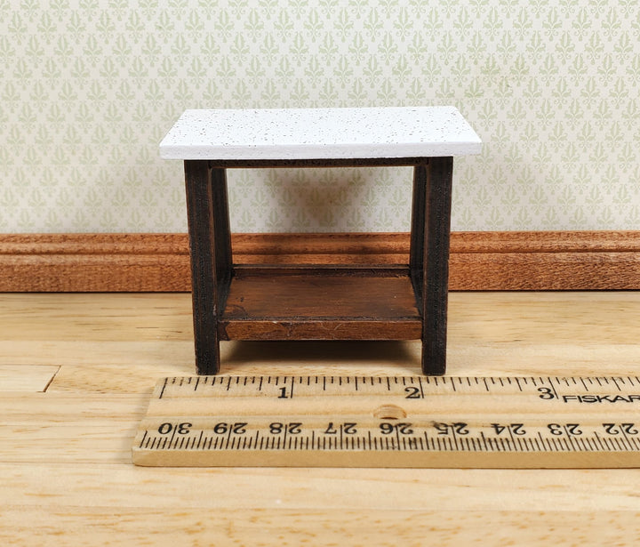 Dollhouse Small Side Table Faux Granite Top Wood 1:12 Scale Miniature