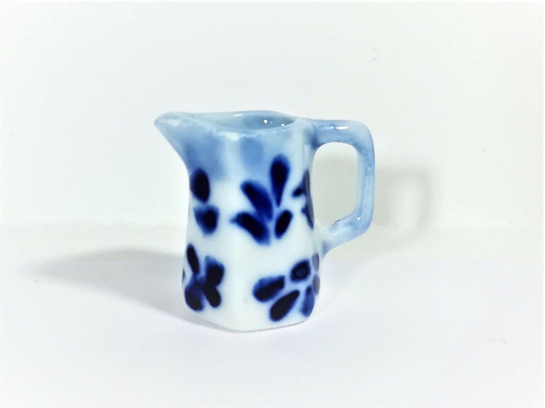Dollhouse Miniature Blue & White Ceramic Pitcher with Handle 1:12 Scale