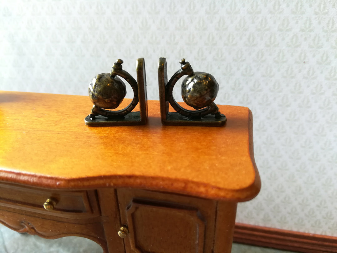Dollhouse Miniature World Globe Bookends Antique Bronze 1:12 Scale Accessory