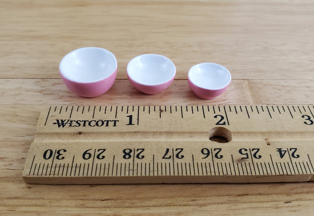 Dollhouse Miniature Mixing Bowls Set of 3 Stacking Pink and White 1:12 Scale