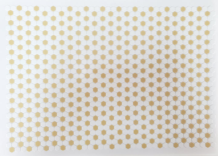 Dollhouse Hexagon Vinyl Tile Flooring Embossed Beige on White Floor 1:12 Scale Miniatures