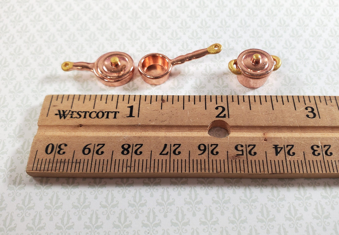 Dollhouse HALF SCALE Copper Pots and Pans 3 Small 1:24 Miniatures