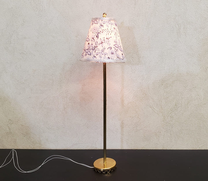Dollhouse Floor Lamp Blue Onion Design Shade 12 Volt Wired 1:12 Scale Miniature