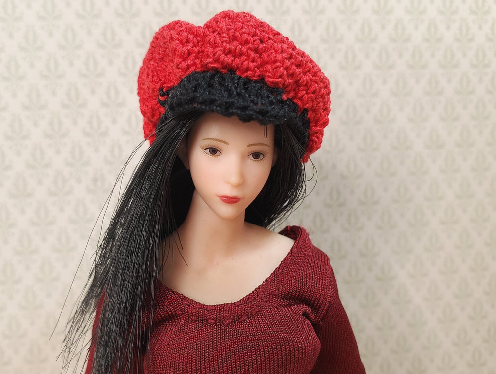 Dollhouse Rastafarian Cap Crocheted Red & Black 1:12 Scale Miniature