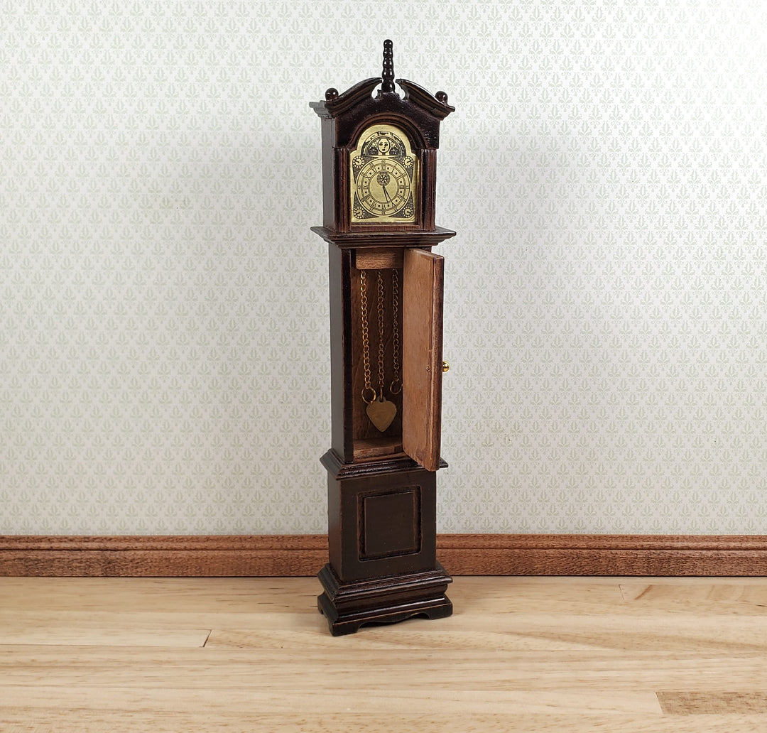 Dollhouse Wood Grandfather Clock Opens Walnut Finish1:12 Scale Miniature