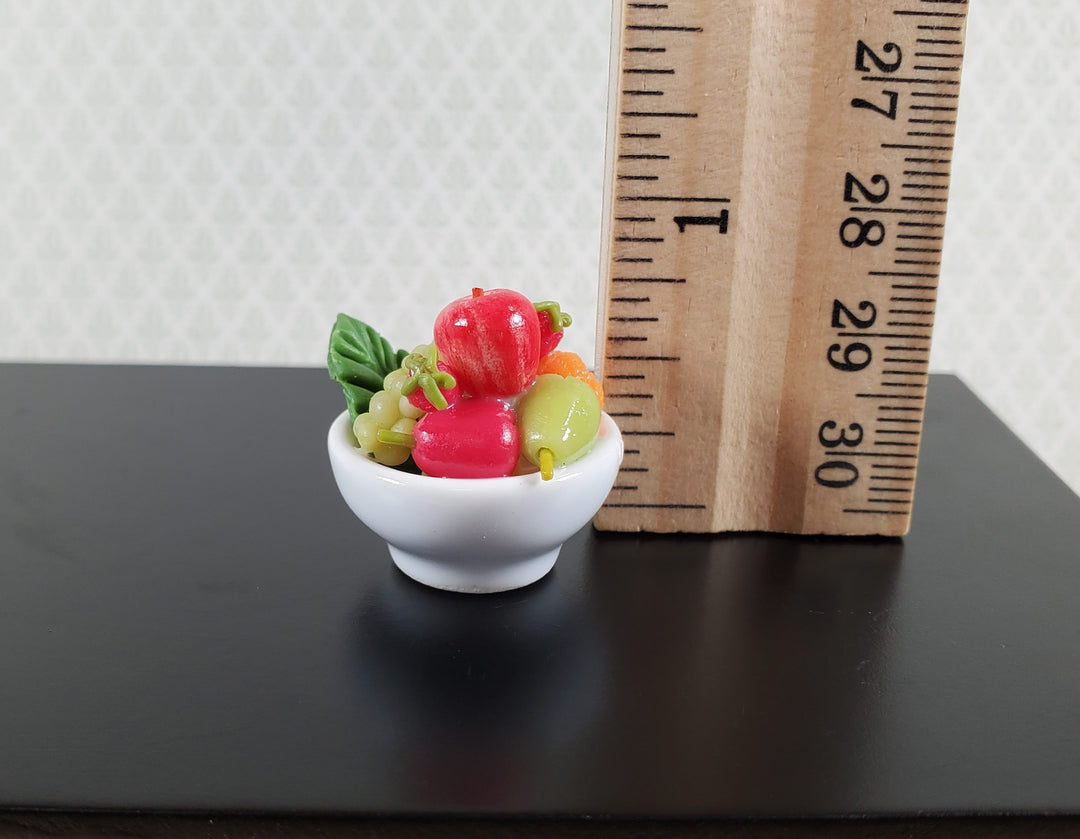Dollhouse Bowl of Fruit Grapes Oranges Apples Ceramic 1:12 Scale Miniature