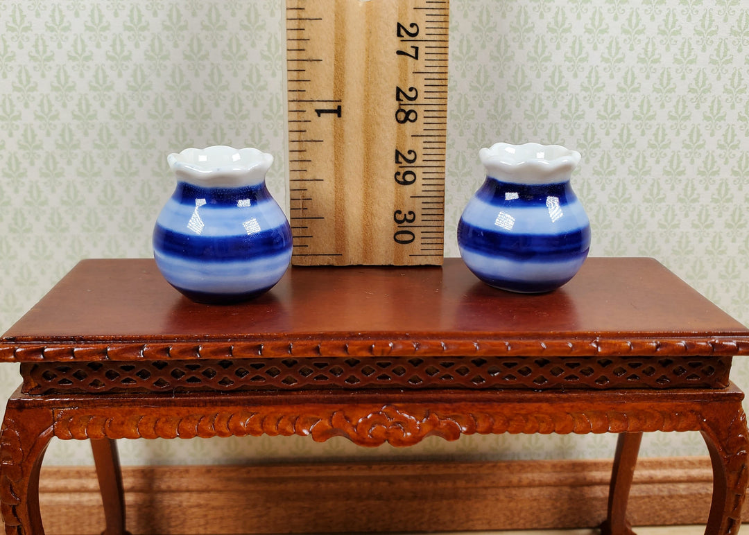 Dollhouse Vases Blue & White Striped Set of 2 Pots 1:12 Scale Miniature