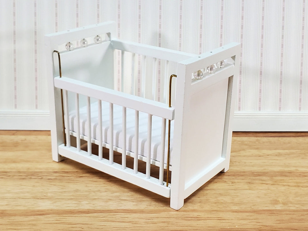 Dollhouse Crib Wood Drop Side White Finish 1:12 Scale Miniature Nursery Furniture
