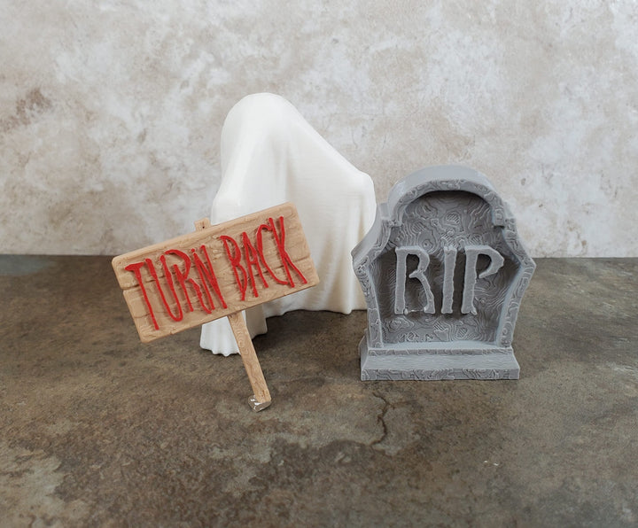 Miniature Halloween Decor Ghost Gravestone Marker Signs Danger 5 pcs 1:12 Scale