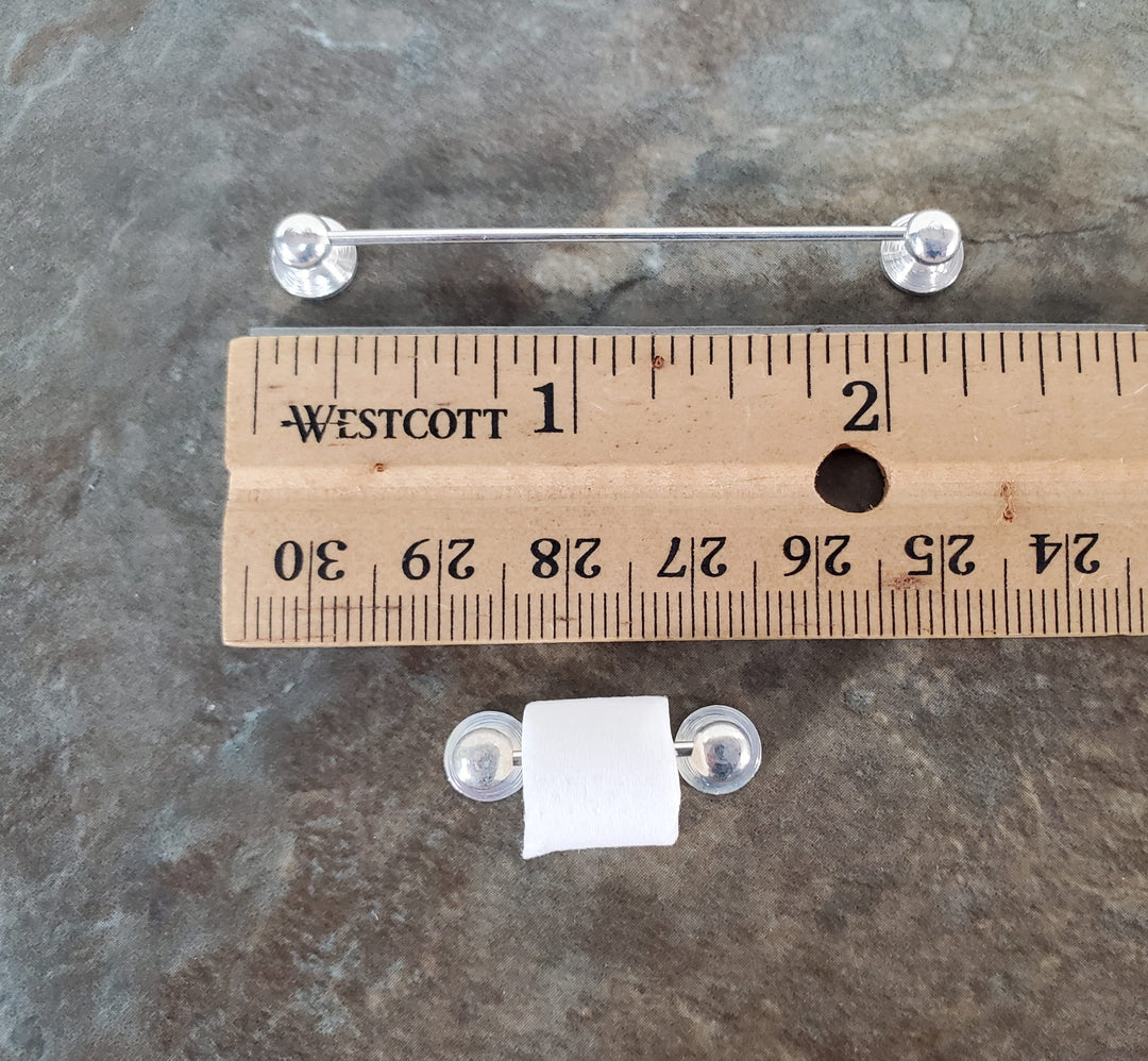 Dollhouse Towel Rod & Toilet Paper Holder Silver 1:12 Scale Miniature Bathroom