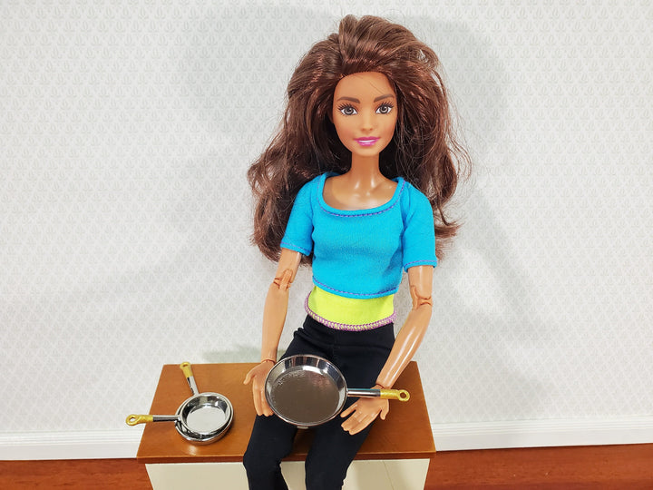 Dollhouse 1:12 Scale Silver Metal Pans Set of 3 Frying Saute Kitchen Cooking