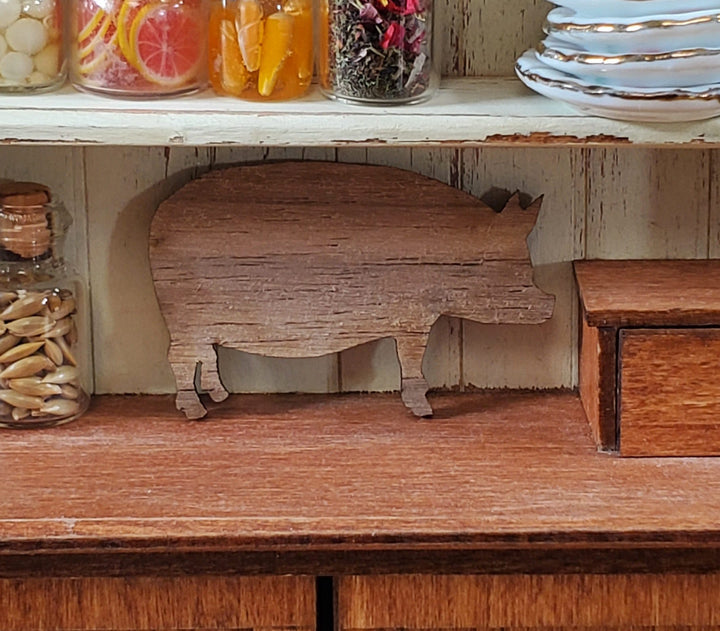 Dollhouse Pig Cutting Board Walnut Wood 1:12 Scale Miniature Kitchen Accessory