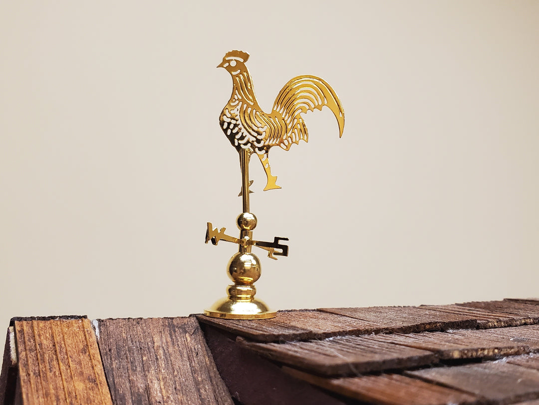 Dollhouse Brass Rooster Weathervane NESW Spins 1:12 Scale Miniature