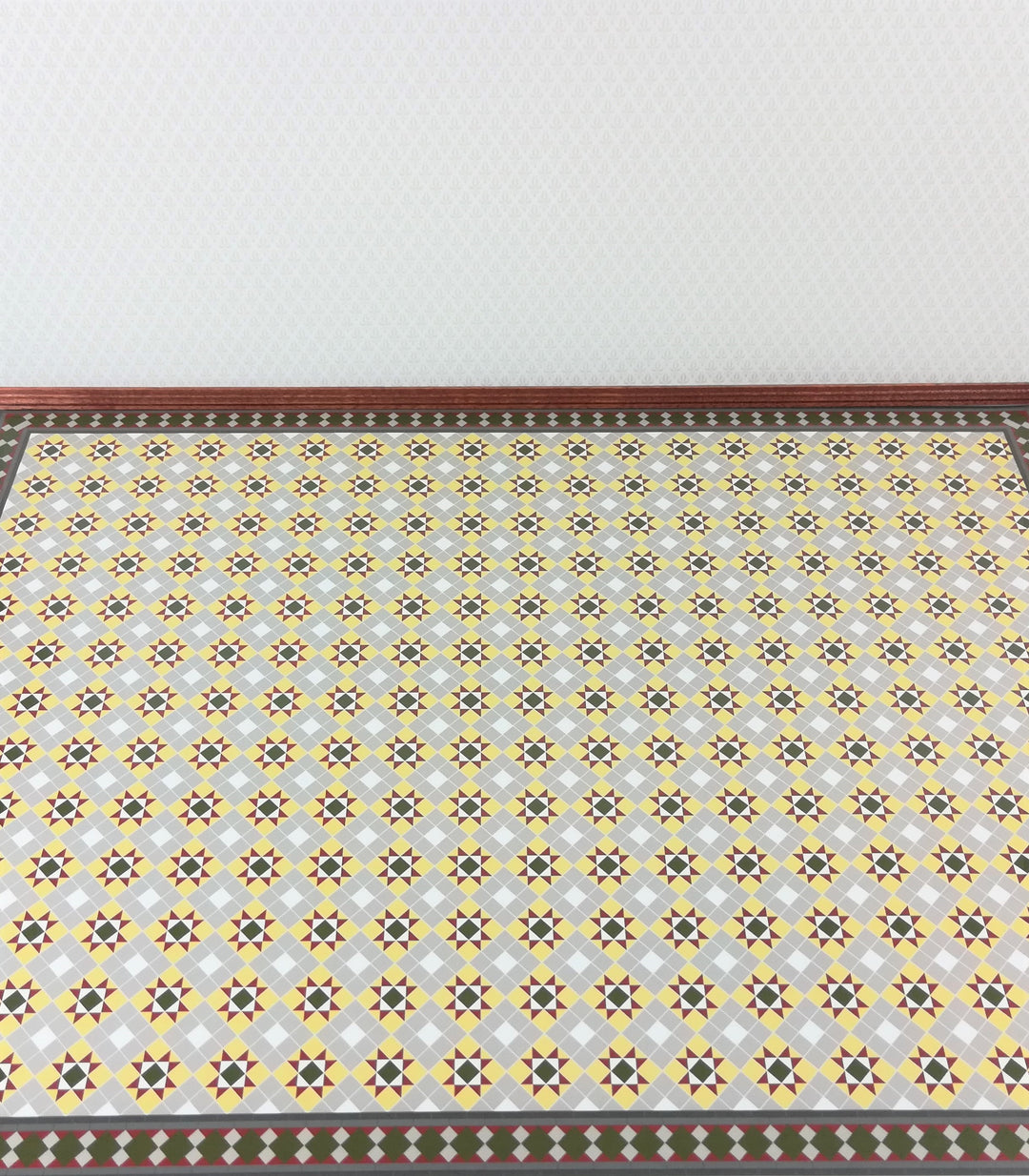 Dollhouse Victorian Faux Tile Flooring Diamond Pattern Green Gray 1:12