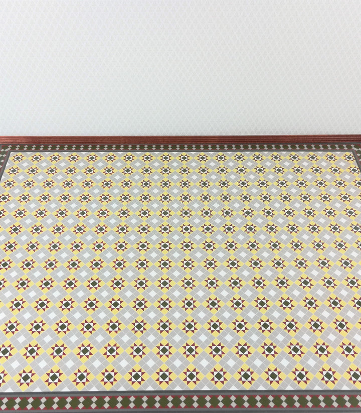 Dollhouse Victorian Faux Tile Flooring Diamond Pattern Green Gray 1:12