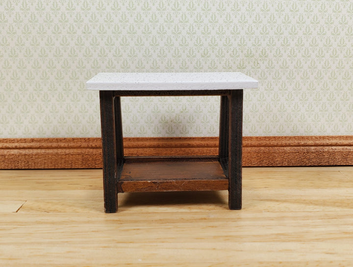 Dollhouse Small Side Table Faux Granite Top Wood 1:12 Scale Miniature
