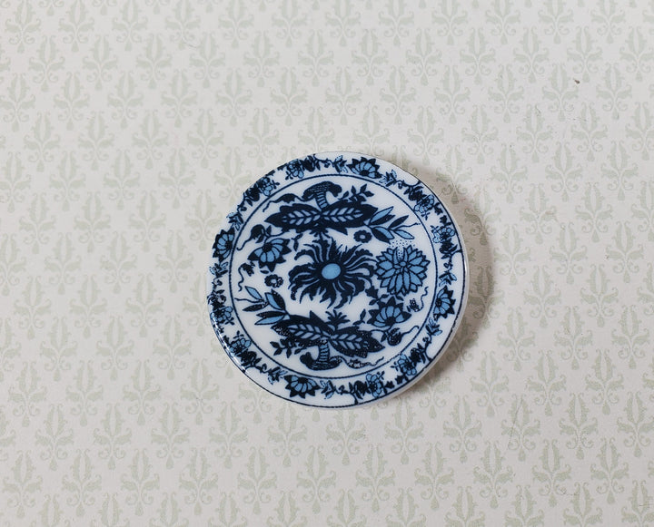 Dollhouse Ceramic Platter Large Plate Blue & White 1:12 Scale Miniature 1 1/4"