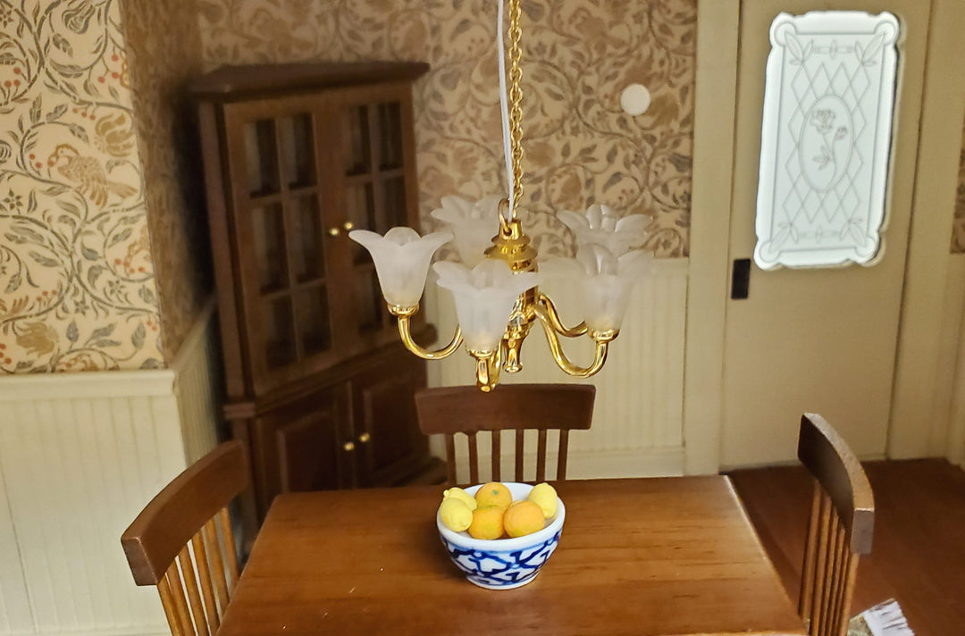 Dollhouse Chandelier Ceiling Wand Light Battery Operated 5 Arm Flower 1:12 Scale