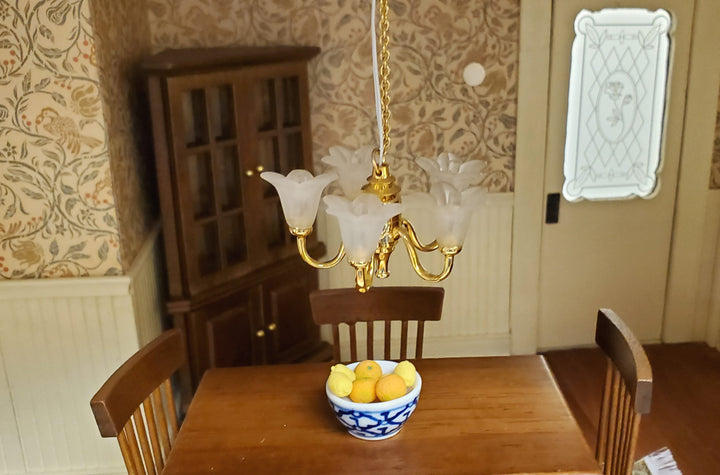 Dollhouse Chandelier Ceiling Wand Light Battery Operated 5 Arm Flower 1:12 Scale