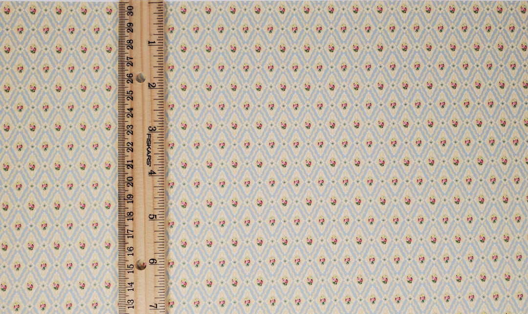 Dollhouse Wallpaper Blue Diamond Floral Victorian Bradbury & Bradbury 1:12 Scale