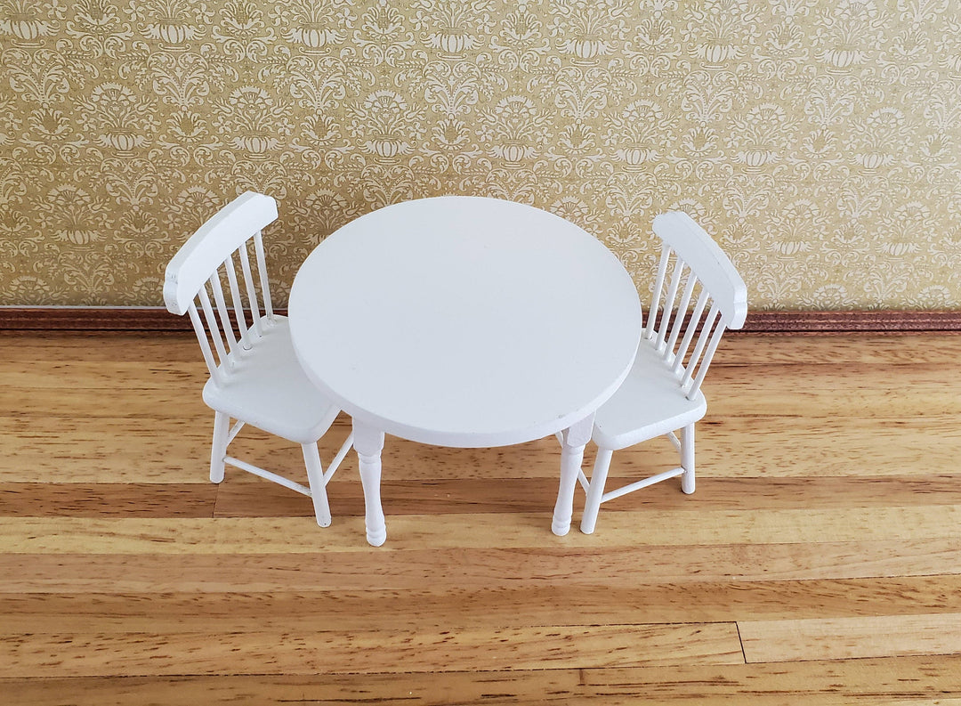 Dollhouse Miniature White Table Round with 2 Chairs 1:12 Scale Kitchen Dining Room Furniture