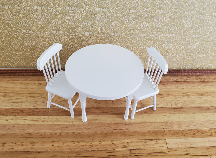 Dollhouse Miniature White Table Round with 2 Chairs 1:12 Scale Kitchen Dining Room Furniture